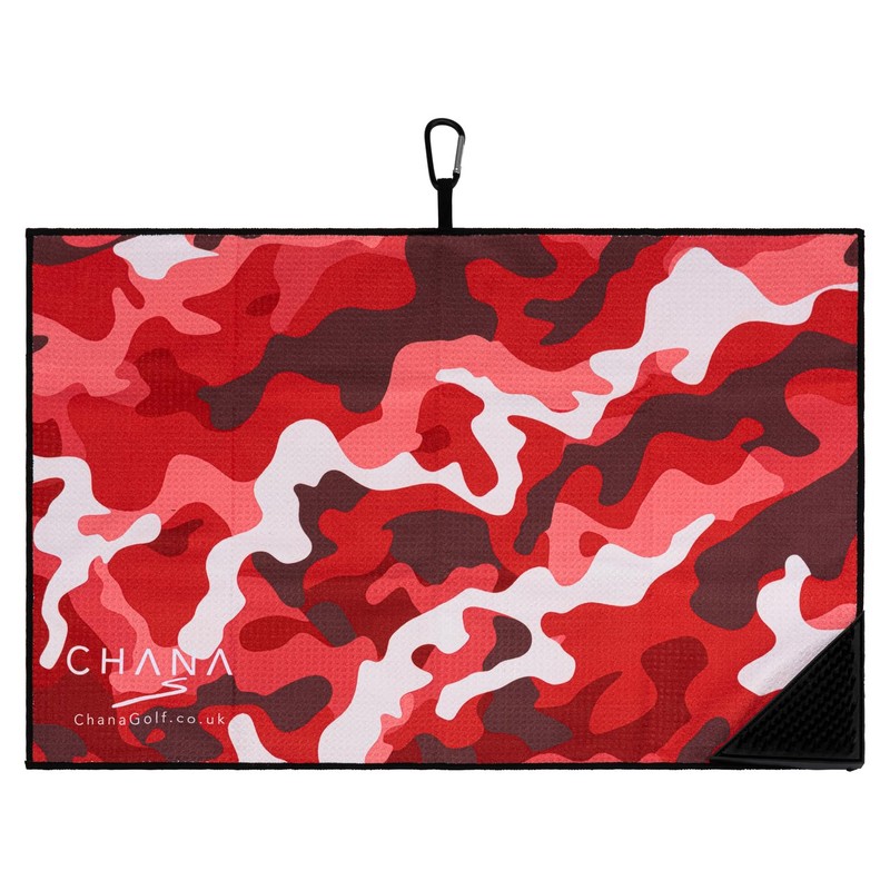 CHANA Golf - Red Camo Microfibre Golf Towel with Built-in