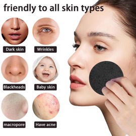 50-Count Large Compressed Facial Sponges for Estheticians,Daily Cleansing and Gentle Exfoliating- 100% Natural Cellulose Spa Sponge Perfect for Removing Dead Skin,Dirt and Makeup(Round 2.95",Black)