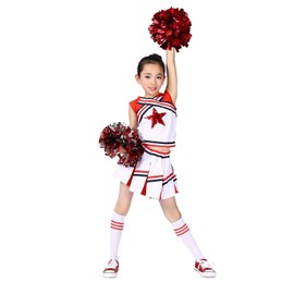 LOLANTA Little Girls Cheerleader Uniform Outfit Cheerleading Costume Fun Varsity Brand Youth Red White (Red, 6X-7)