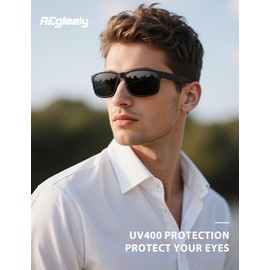 Reglaaly Polarized Sunglasses for Men, Lightweight Mens Sunglasses Polarized UV400 Protection, Black Square Sun Glasses Driving Fishing, Black+White/White