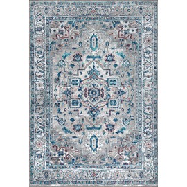 JONATHAN Y MDP105A-3 Modern Floral Vintage Medallion Indoor Area Rug Country Easy Cleaning Bedroom Kitchen Living Room Non Shedding, 3 X 5, Light Gray,Light Pink