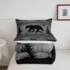 Manfei Rustic Bear Comforter Set Queen Size, Black Trees Deer