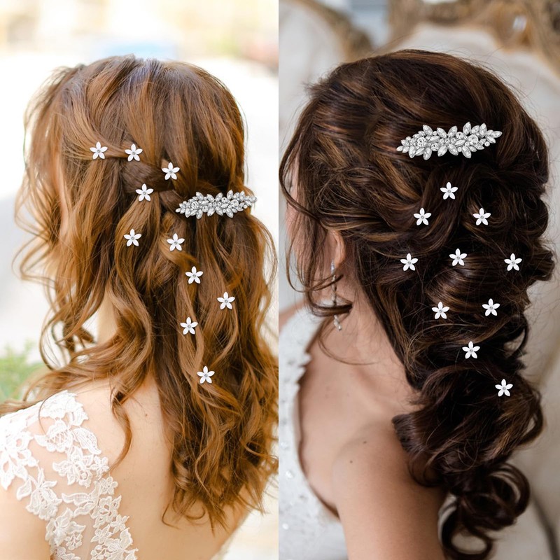Rhinestone hair barrettes with mini flower clips