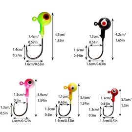 Vinfutin Fishing Jig Head Hooks with 3D Eyes Colorful Ball Head Jig Sharp Hooks Fishing for Worm Fishing Lures Bass Trout Saltwater and Freshwater Fishing Tackle Box Weight 10g-15pcs