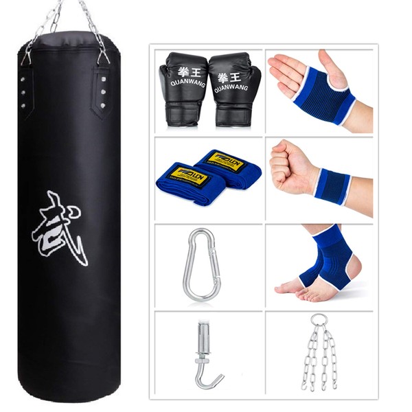 Sfeexun Punching Bag for Man Women Kids, Indoor/Garden Boxing Bag Unfilled Heavy Bag Set with Punching Gloves, Chain, Ceiling Hook for MMA, Kickboxing, Muay Thai, Karate, Taekwondo