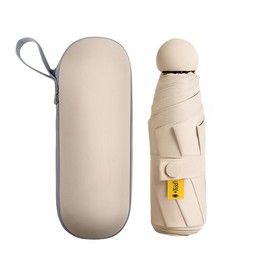 Bombinate Parasol Folding Umbrella with 6 Ribs, UV Protection, Storage Pouch Included, Compact, Lightweight, beige