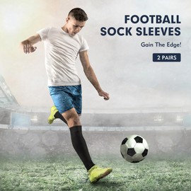 2 Pairs Football Sock Sleeves, Edge Grip Socks Football Stretch Shin Defender, Shin Guard Sleeves Shin Pad Sleeves for Football Running or Training Beginners