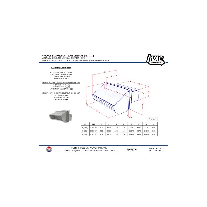 Metal Rectangular Wall Vent - Damper & Screen (RA 310S)