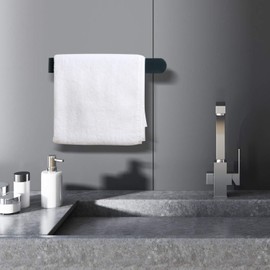 HouseAid Self Adhesive Hand Towel Holder for Bathroom, Stainless Steel Adhesive Towel Bar, No Drilling Modern Hand Towel Hanger, Matte Black