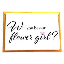 PepperZone Will You Be Our Flower Girl Card, Cute Sweet Wedding Flower Girl Proposal and Invitation with Beautiful Designer Golden Shimmer Envelope