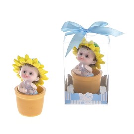 Lunaura Baby Keepsake - Set of 12 "Boy" Baby with Pacifier Inside Flower Pot Favors - Blue