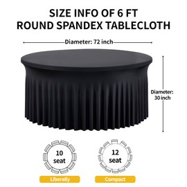 gogoparti 8 Pack Black 72 inch Round Spandex Tablecloth for 6FOOT Round Table, 132inch Stretchy Tablecloth Fitted 5ft Round Table, Wrinkle Free Table Cloths for Wedding Party Banquet