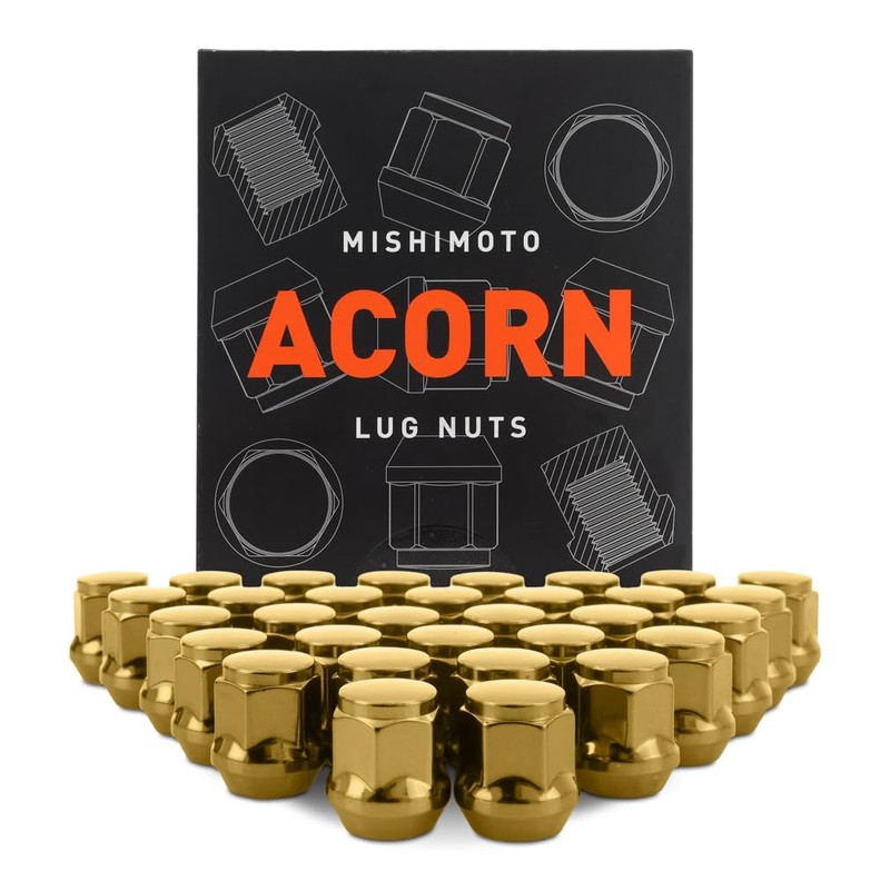 Mishimoto Steel Lug Nuts, M14x1.5, Acorn Seat, 32pc Set, Gold