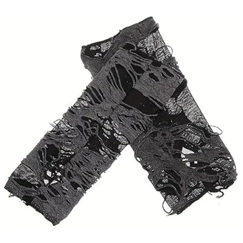 JYTDBCS Fingerless Gloves Punk Armcuffs Gothic Ripped Accessory