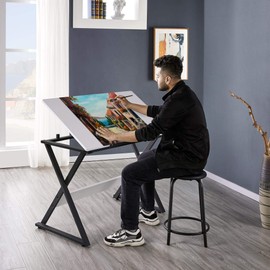 Yaheetech Drafting Table for Artists Art Desk Drawing Painting Studying Table w/Tilted Tabletop Art Craft Work Station for Adults Home Office School Use