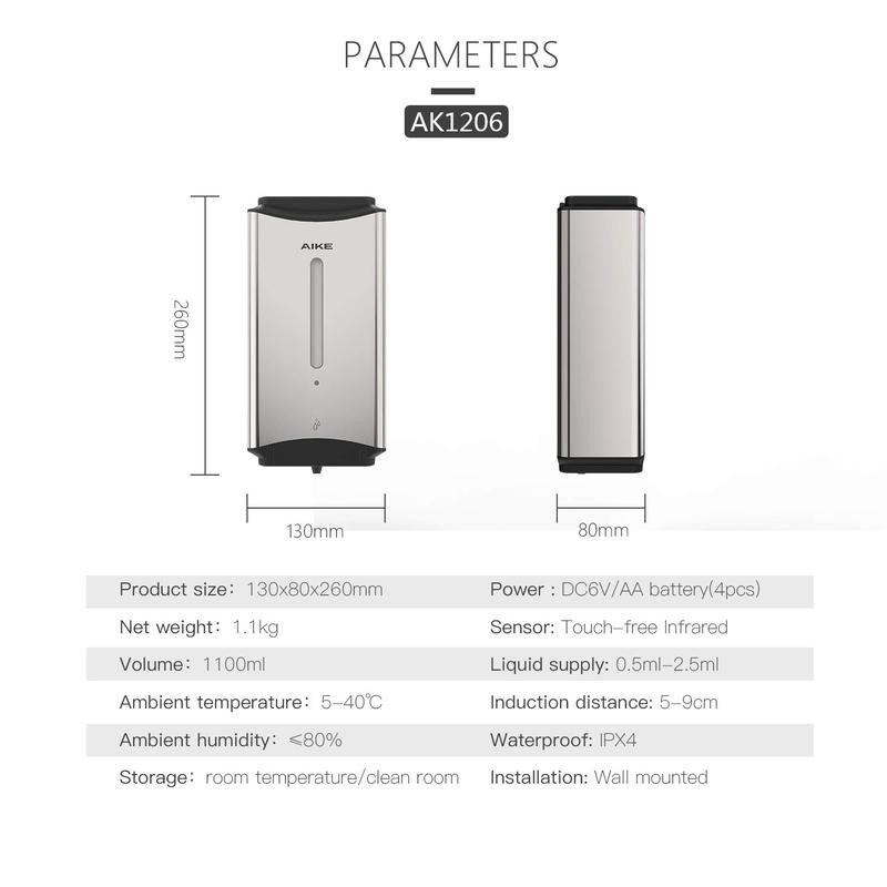 Automatic 1100ml Soap Dispenser Commercial Wall Mounted Stainless Steel Finish