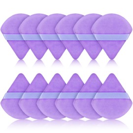 Maitys 12 Pieces Powder Puff Triangle Face Makeup Cosmetic for Loose Powder Soft Body Washable Reusable Foundation Sponge Mineral Wet Dry Makeup Tool(Purple, Small)