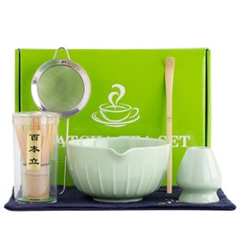 Matcha Whisk Set, Matcha Set Includes Matcha Bowl, Matcha Whisk and Holder, Matcha Scoop, Sifter, Tea Towel - 6 Pcs Perfect Matcha Kit for Matcha Lover and Matcha Tea Ceremony (Mottled Green)