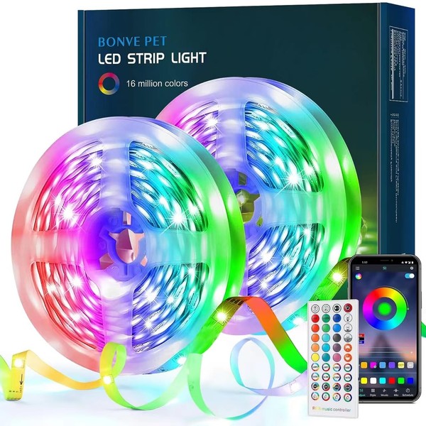 LED Strip 30 m, Bluetooth LED Strip, RGB Colour Changing LED Fairy Lights with Controllable via App, 16 Million Colours, Remote Control, Sync with Music, LED Strip for Bedroom, TV, Home, Cabinet
