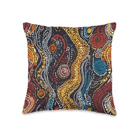 Vibrant Aboriginal Dot Pattern with Tribal Symbols Throw Pillow