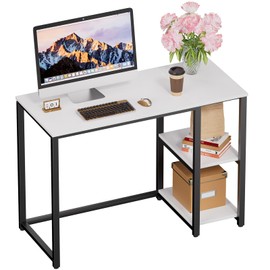 SINPAID 40IN Computer Desk with Shelves, Cream White Sturdy Small Desk for Bedroom, Modern Gaming Table, Office Furniture