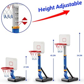 POCO DIVO Kids Basketball Hoop, Adjustable Height Goal Board Stand, Indoor Outdoor Toddler Classic Sports, Mini Portable Backyard Game 4-Balls Set, Boy Girl Toy Gift Adult Poolside Party Play, Blue