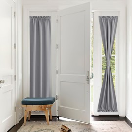 PONY DANCE French Door Curtain, Dual Rod Pocket Blackout Drape for Front Glass Door Window, Privacy Thermal Insulated Room Darkening Curtain for Sidelight Window, Silver Grey, W25 x L66 inch, 1 Panel