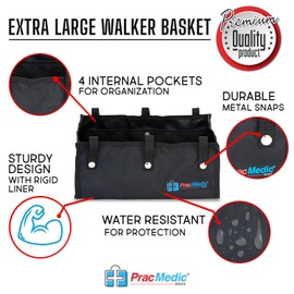 Extra Large Walker Basket - Rollator Walker Accessories Bags for Seniors, Women or Men - Durable Under Seat Rollator Storage Bag for Oxygen Tank, Medical Essentials and Everyday Carry