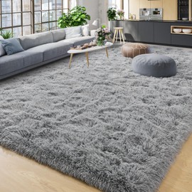 YJ.GWL Area Rugs for Living Room Bedroom, 6x9 Machine Washable Large Grey Carpet, Soft Fluffy Shaggy Thick Big Shag Indoor Floor Rug for Kids Boy and Girls Room Dorm Home Decor Aesthetic