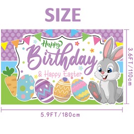 Crenics Easter Birthday Party Decorations, Easter Bunny Happy Birthday & Happy Easter Banner, Funny Birthday Backdrop for Bunny Easter Birthday Party Supplies 5.9 x 3.9 Ft