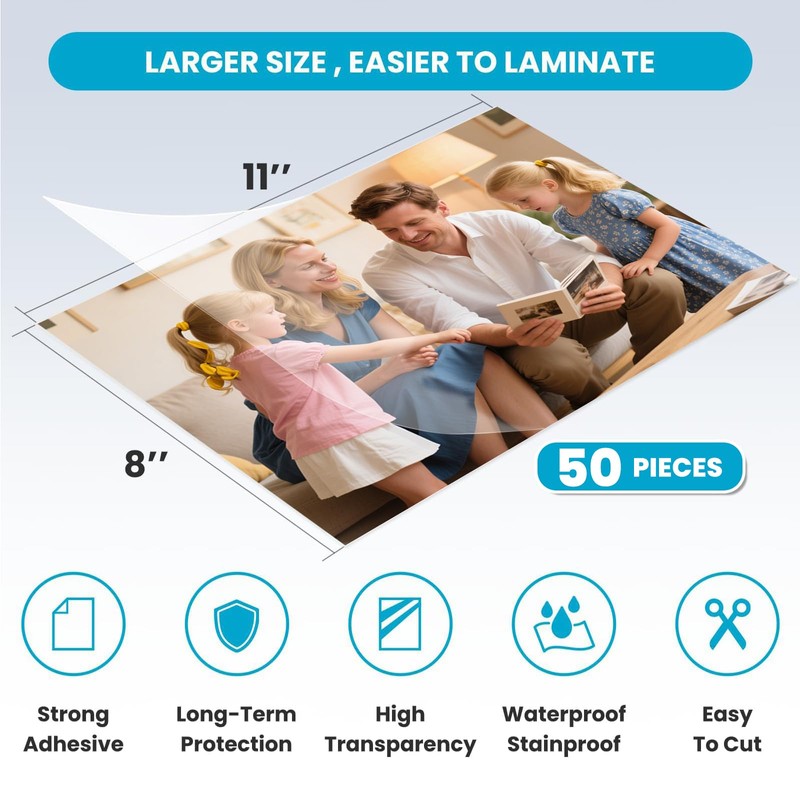 T&W SAME FILM 50 Pack Self Adhesive Laminating Sheets, 4mil,