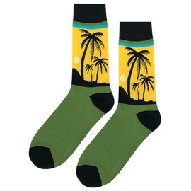 SockFly Palm Tree Sunset Dress Socks Funny Novelty Crazy Fun Design Men Size 8-12 Cotton Casual Crew Colorful Funky Fancy Socks Gift for Men