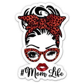 #Momlife Sticker - 3" Laptop Sticker - Waterproof Vinyl for Car, Phone, Water Bottle - Cute Messy Bun Wink Mom Life Decal