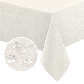 FantasDecor - Mantel cuadrado de lino texturizado, 60 x 60 pulgadas, impermeable, a prueba de derrames, sin arrugas, aspecto de lino, para comedor y uso al aire última intervensión, marfil, 60 x 60 pulgadas