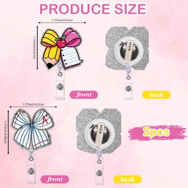 Nurse Teacher Badge Reel Retractable - 2 Pcs Bow ID Badge Holder with Acrylic Alligator Clip for Nurse Nursing Medical Student Teacher Hospital Worker Office Name Card Reels Accessories Gifts