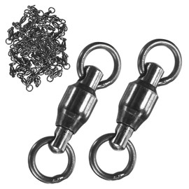 M METERXITY 50-Pack Ball Bearing Fishing Swivels, 1# 0.67In (17mm) Stainless Steel Lure Leader Line Connector for Fishing/Saltwater/Freshwater, High Strength Welded Ring [Black]