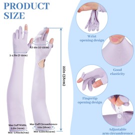Qeedy 2 Pairs UV Protection Gloves Non Slip Full Finger Touchscreen Sun Protection Gloves Sunblock Gloves Summer Outdoor Driving Gloves for Women (Grey Purple)