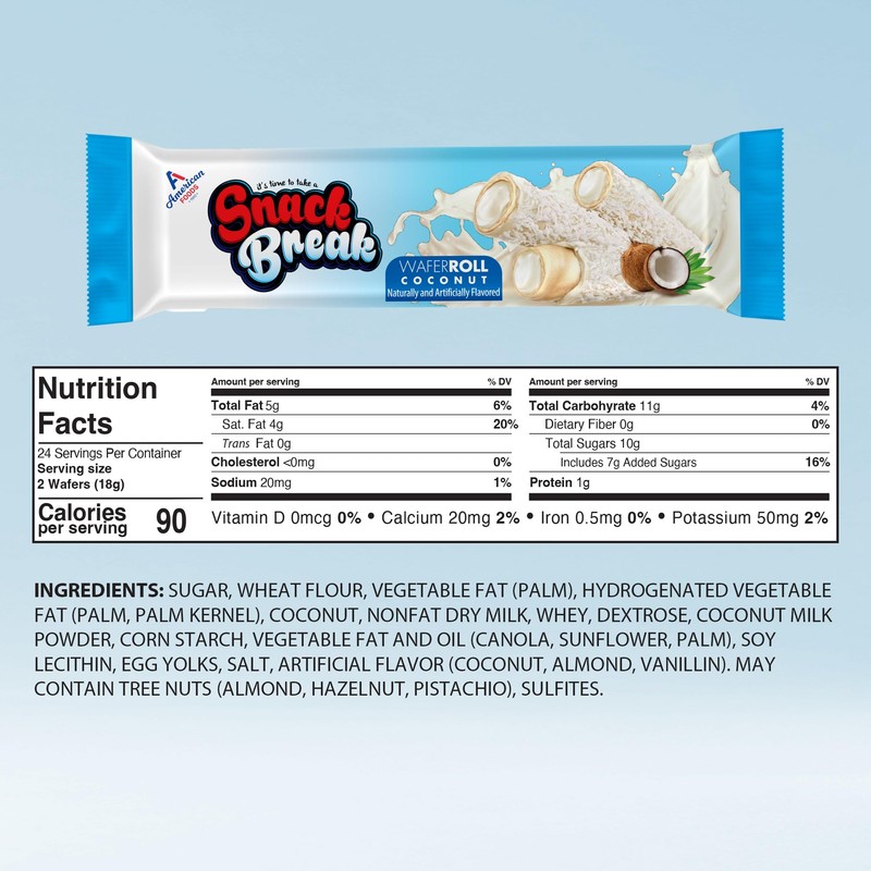 Snack Break Coconut Rolled Wafers - 24 Individually Wrapped Wafer