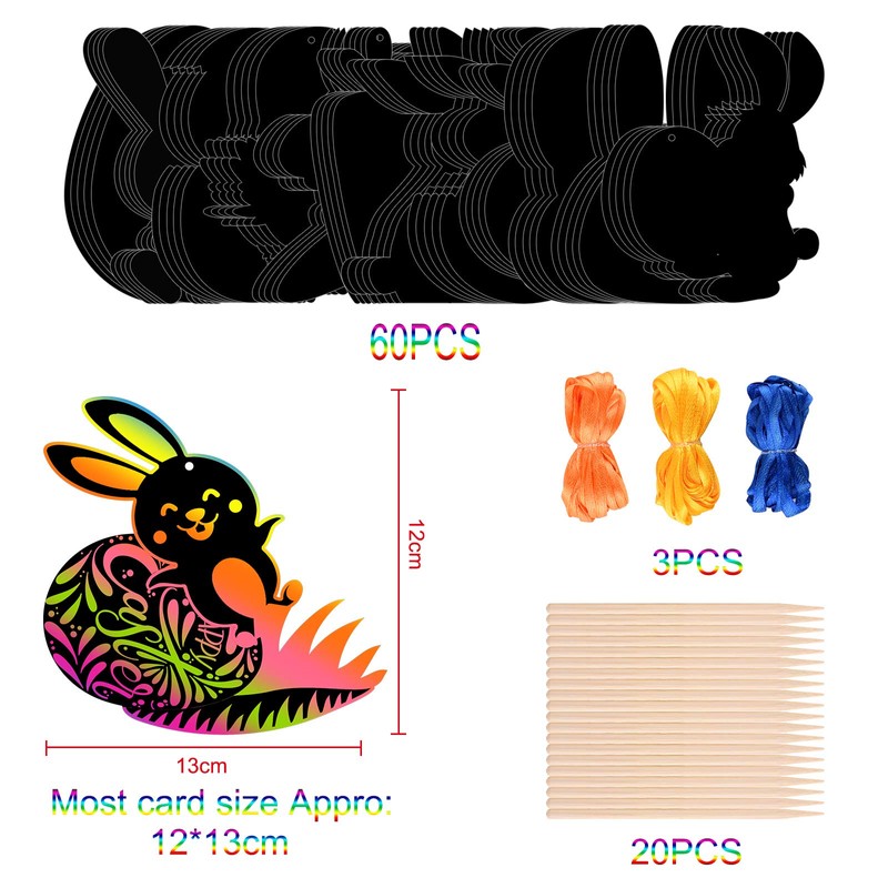 FEPITO 24 Pcs Easter Scratch Paper Kits Bunny Scratch Paper