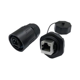 CERRXIAN RJ45 Femle to Female Coupler Panel Mount Waterproof Connector Combo with Cap (Black)