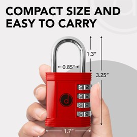 Padlock 4 Digit Combination Lock - for Gym School Locker, Outdoor Gate, Shed, Fence, and Storage - Weatherproof Metal - Keyless, Easy to Set, Resettable - Red