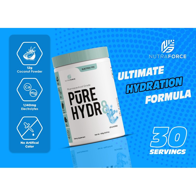Pure Hydr8 Electrolyte Powder – Coconut‑Water Infused – 700 mg Potassium,
