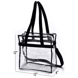 Handy Laundry Clear Tote Bag Stadium Approved - 2 PACK - Shoulder Straps and Zippered Top. Perfect Clear Bag for Work, Sports Games and Concerts. Meets Tournament Guidelines. (Black)