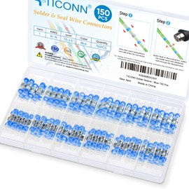 TICONN TICONN 150 PCS Solder Seal Wire Connectors, Heat Shrink Butt Connectors, Waterproof and Insulated Electrical Wire Terminals, Butt Splice (150PCS, Blue)