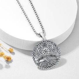 Viking Necklace Men's 925 Sterling Silver Thor's Hammer / Tree of Life / Compass / Odin / Wolf / Celtic Knot Pendant Necklace Amulet Nordic Mythology Viking Jewellery for Men Women, Sterling Silver,