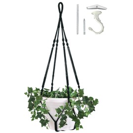 Shineloha Giant XXL 55 Inches Macrame Planter Hanger Large for 15 inch Pot + Swag Hook | Extra Large Hanging Planter for Indoor Plants | No Pot/Plant Included (XXL Black)
