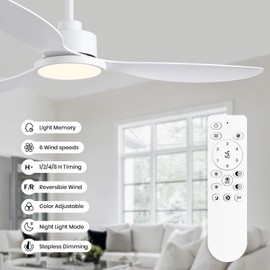 MOOONICHE 52" White Ceiling Fan with Light and Remote, Dimmable Fandelier Ceiling Fans, 6-Speed Wind Modern Fan Light with 3 Blades, Smart Timer Downrod Mount Chandelier Fan for Bedroom Dining Room