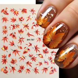 Maple Leaf Nail Stickers Fall Leaf Nail Art Stickers 4PCS 3D Laser Autumn Leaves Fall Nails Design Self-Adhesive Nail Decals Thanksgiving Nail Art Supplies Manicure Accessories for Nail Decorations