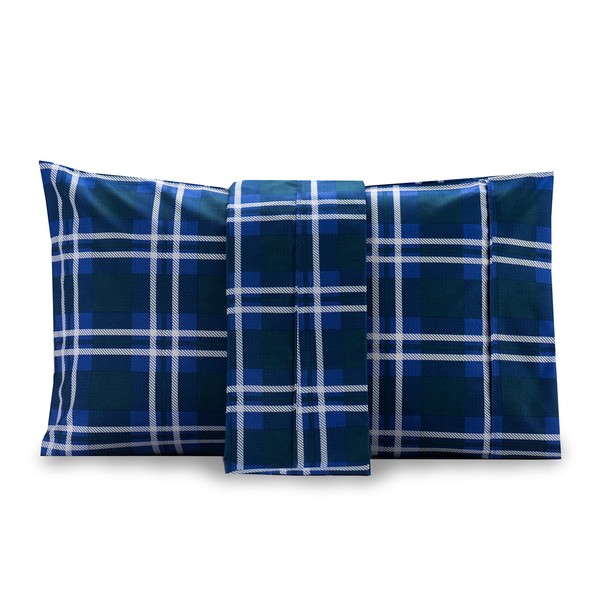 Valerian Plaid Printed Pillowcases 2-Piece Set Egyptian Quality 1500 Thread