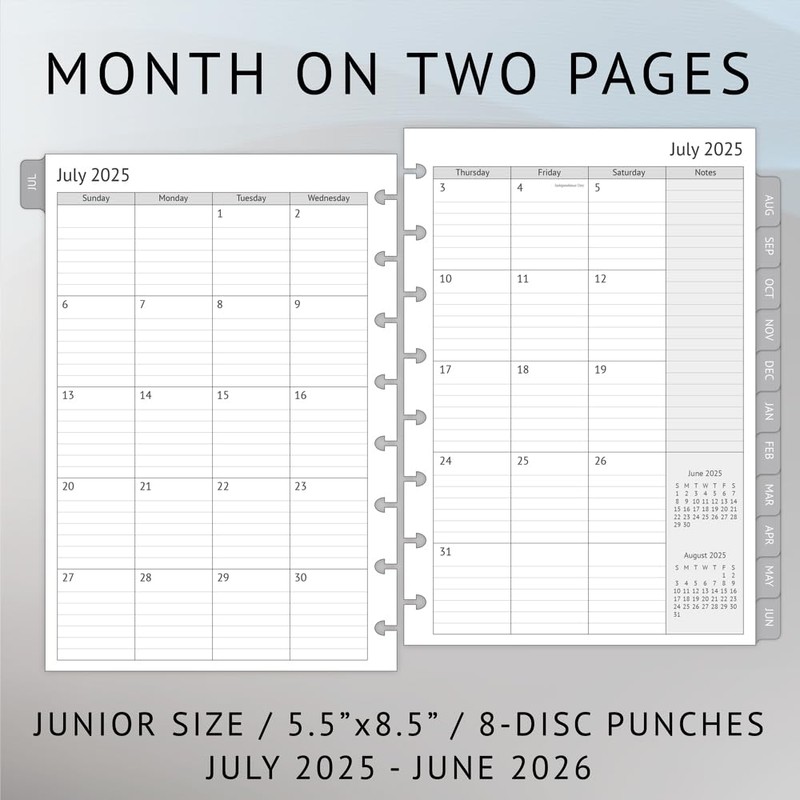 2025-2026 Planner Refills for 8-Discbound Notebooks, Weekly and Monthly Appointment